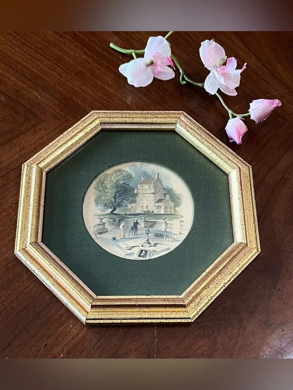 Vintage Rudolf Lesch Turner Views Framed Prints Pair Gold Gilt Octagon 8.25”x1